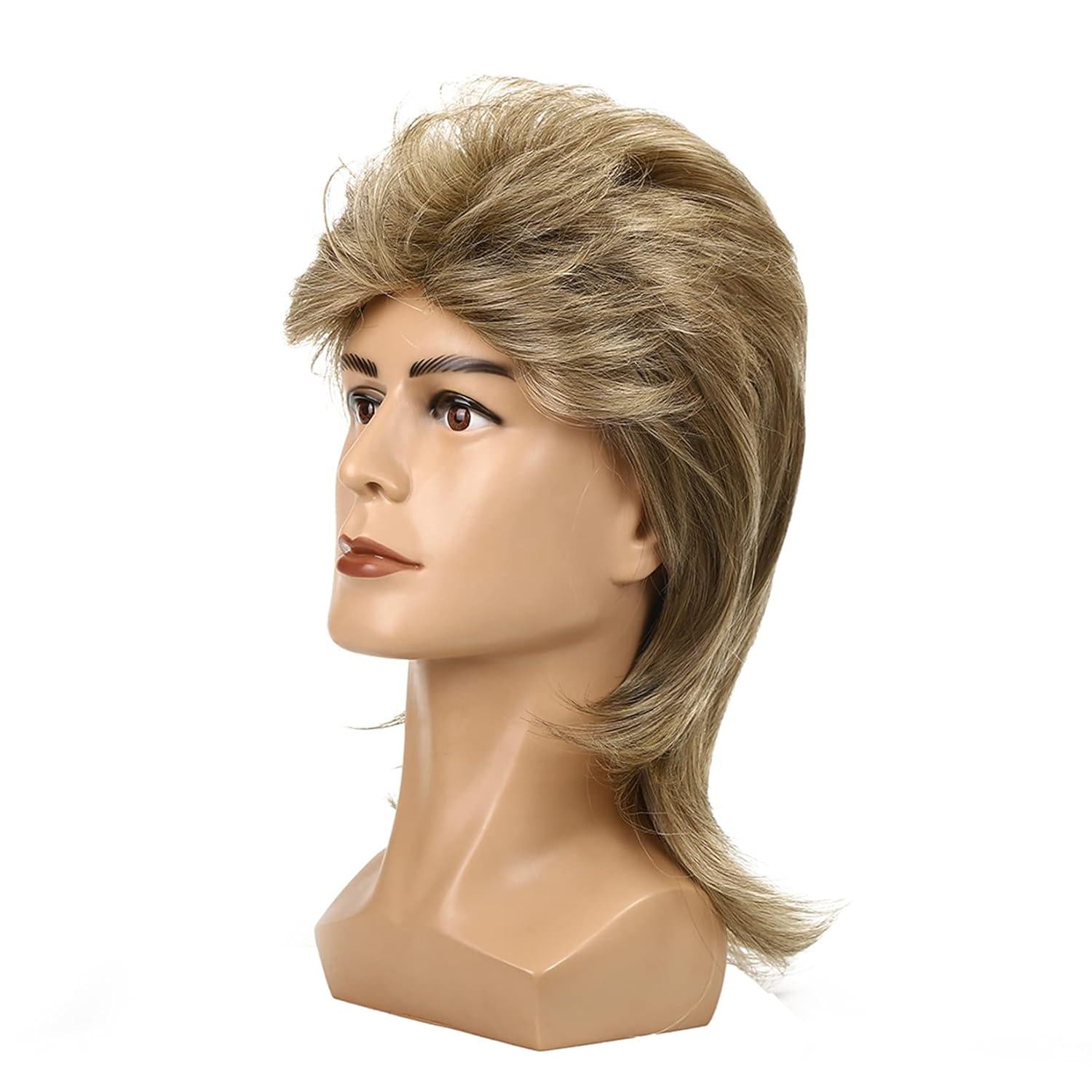 Herren Blonde Mullet Perücke 80er Lang Synthetische Haare Halloween Party Karneval