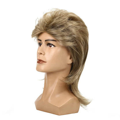 Herren Blonde Mullet Perücke 80er Lang Synthetische Haare Halloween Party Karneval