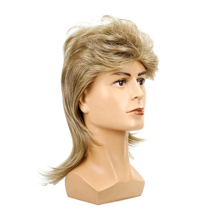 Männer Blonde Vokuhila Mullet Perücke Lang Synthetische Haare Halloween Cosplay