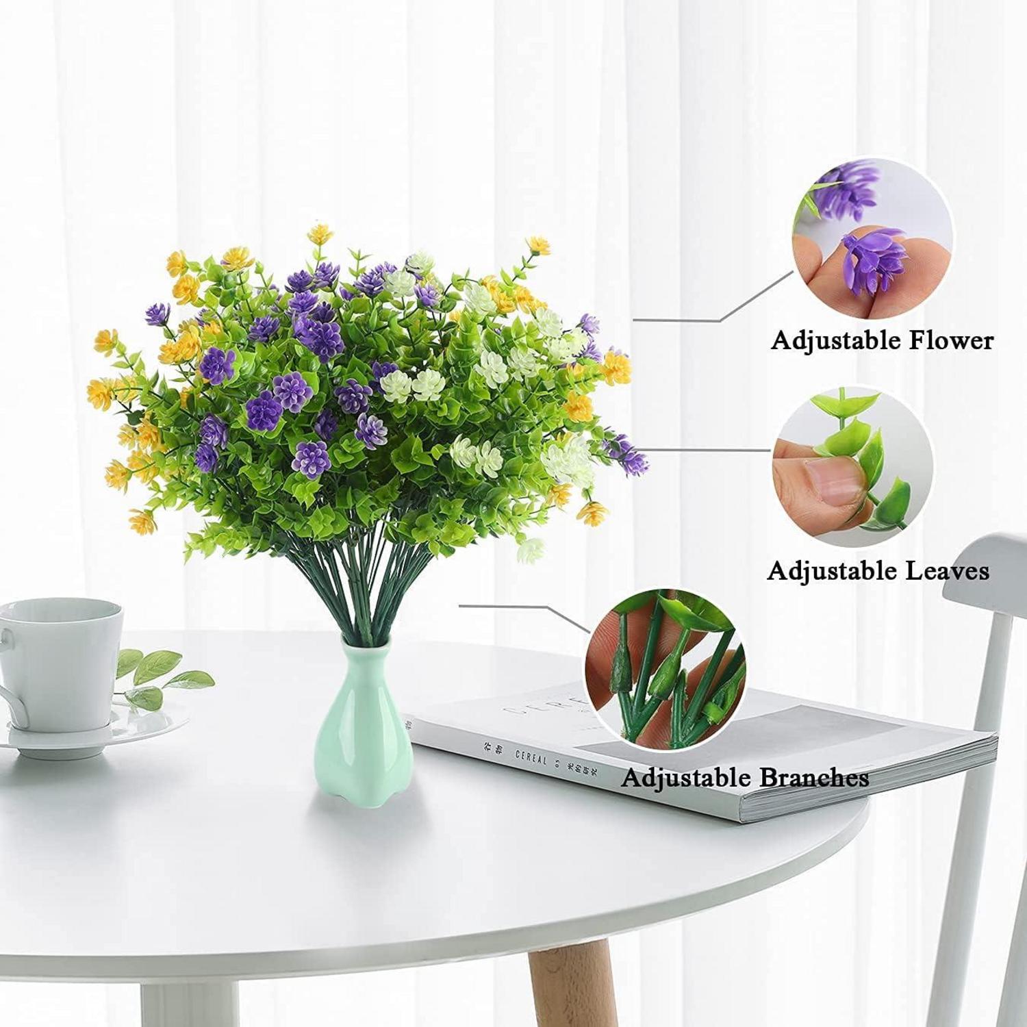 Künstliche Balkonpflanzen Eukalyptus Deko UV-beständig 8er Set White-Yellow-Purple