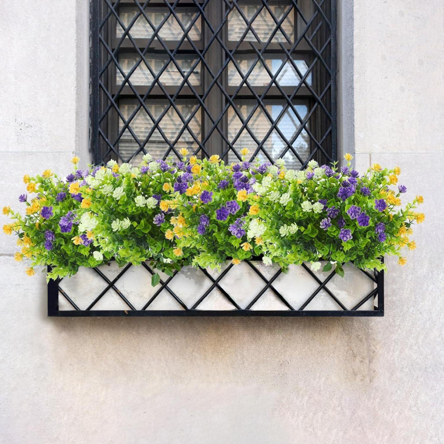 Künstliche Balkonpflanzen Eukalyptus Deko 8er Set UV-beständig White Yellow