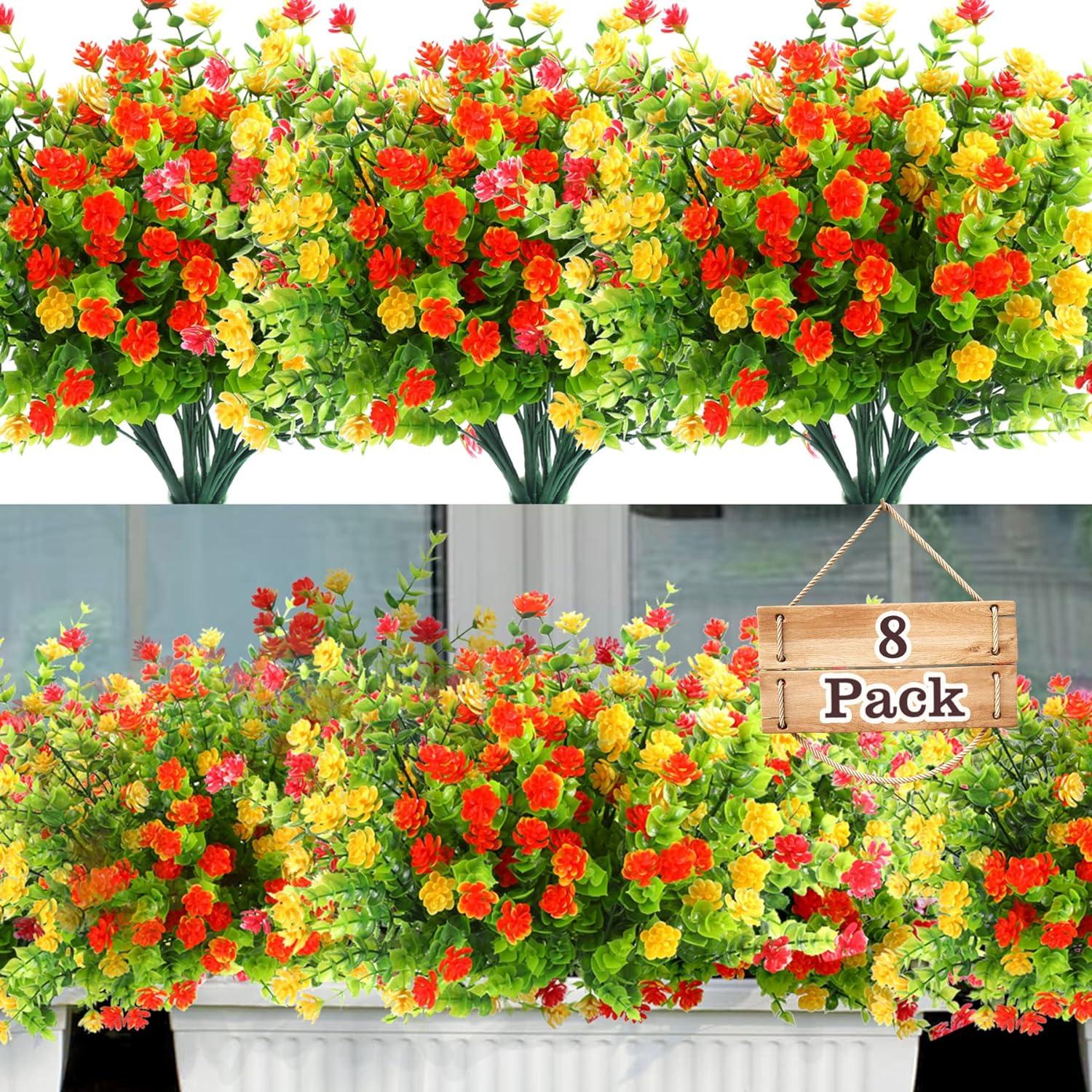 Künstliche Blumen UV-beständig 8er Set Eukalyptus Deko