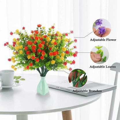 Künstliche Blumen Eukalyptus Deko UV-beständig 8 Stück Rot-gelb-orange