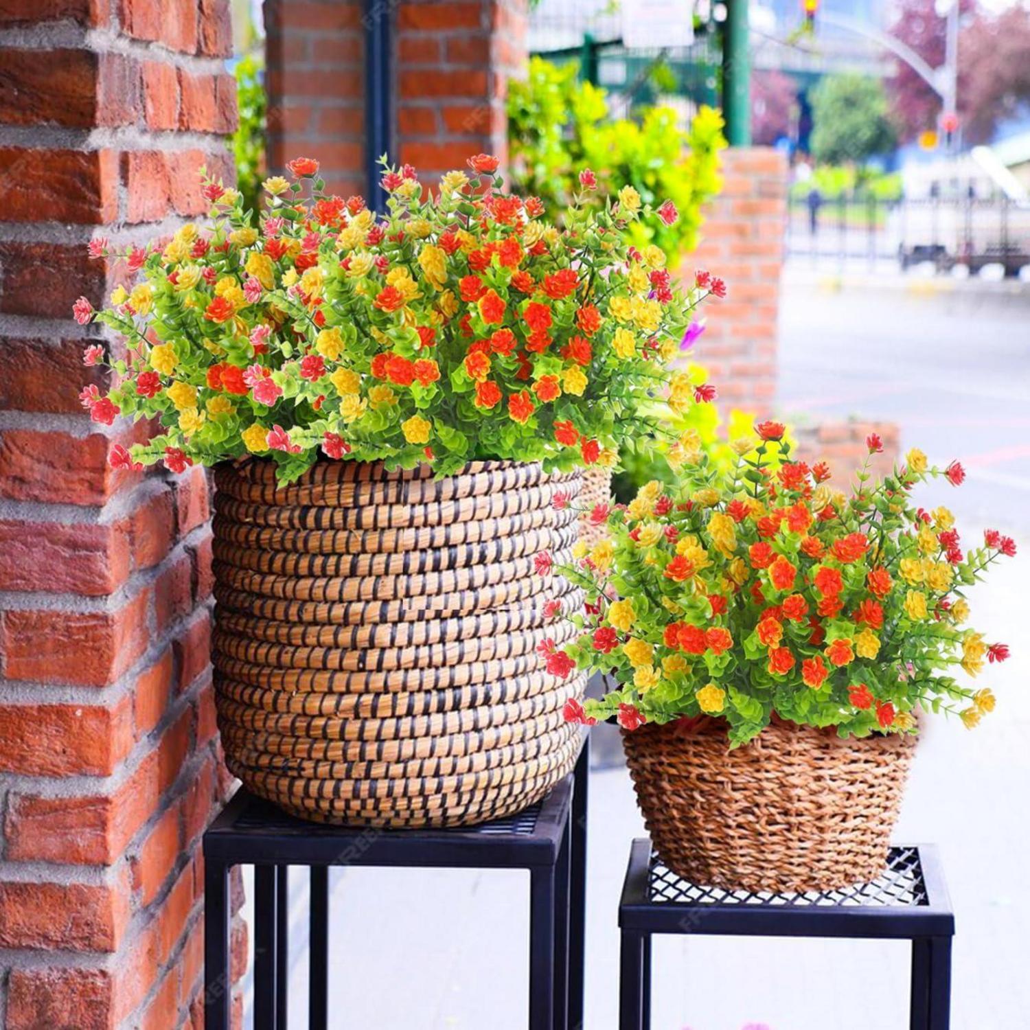 8er Set Künstliche Eukalyptus Blumen UV-beständig Hausgarten Deko