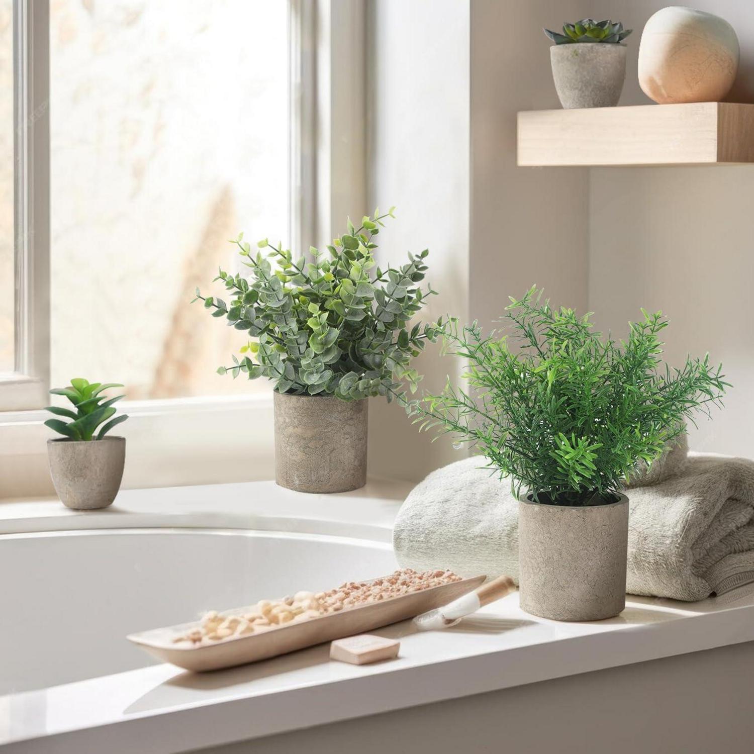 4er Set Künstliche Pflanzen Eukalyptus Rosmarin Sukkulenten mit Töpfen