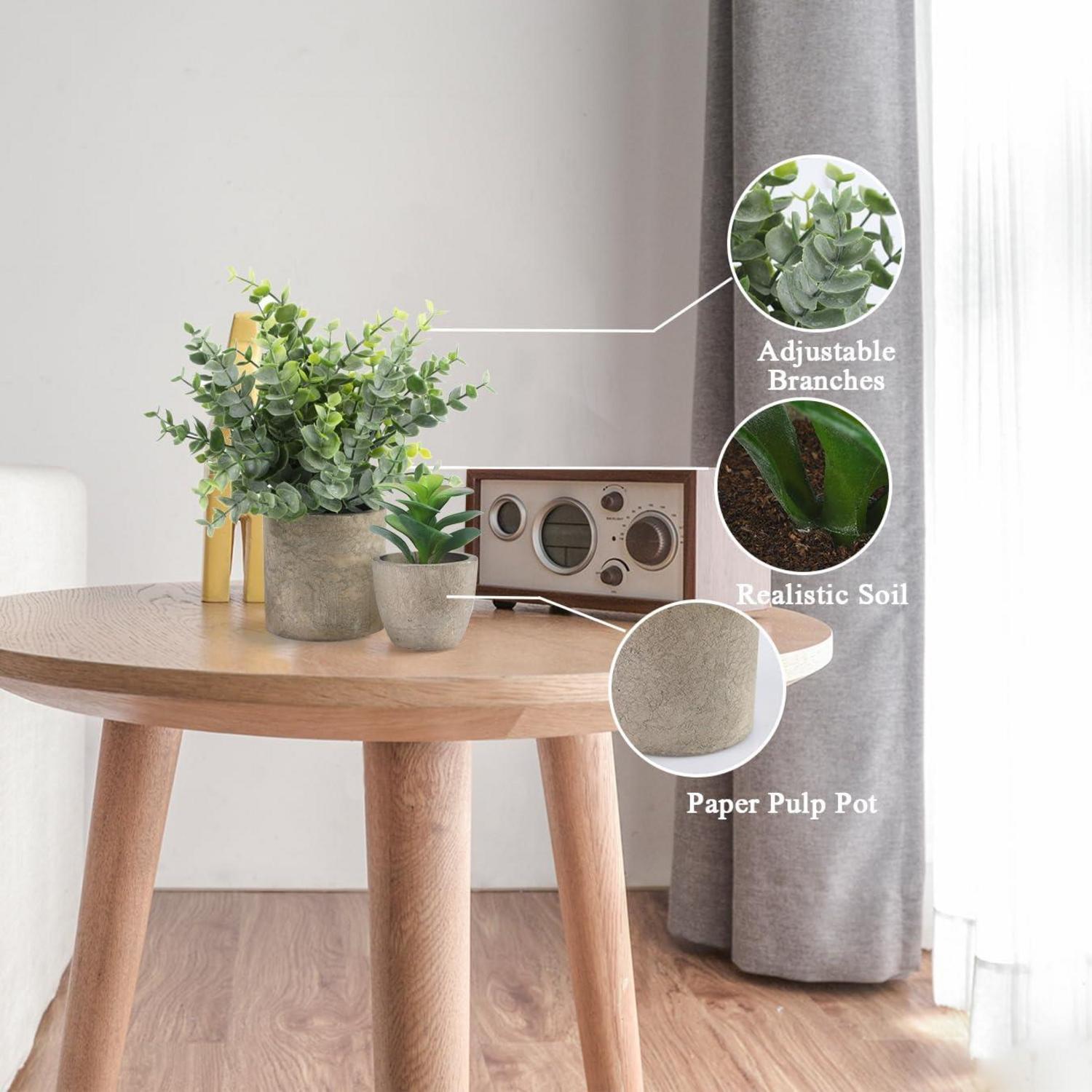 4er Set Künstliche Pflanzen Mini Kunstpflanze Eukalyptus Rosmarin