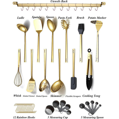 37-teiliges Gold Küchenutensilien Set Edelstahl Titanvergoldung