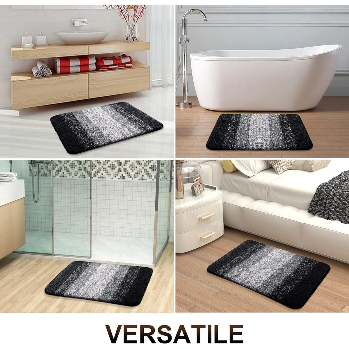 Weicher Mikrofaser Badteppich 60x120 cm Schwarz, rutschfest, saugfähig