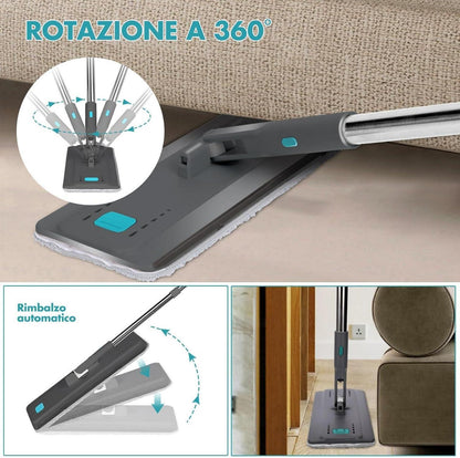 Wischtuch Set mit Eimer und 6 Mikrofaser-Pads, 360° drehbarer