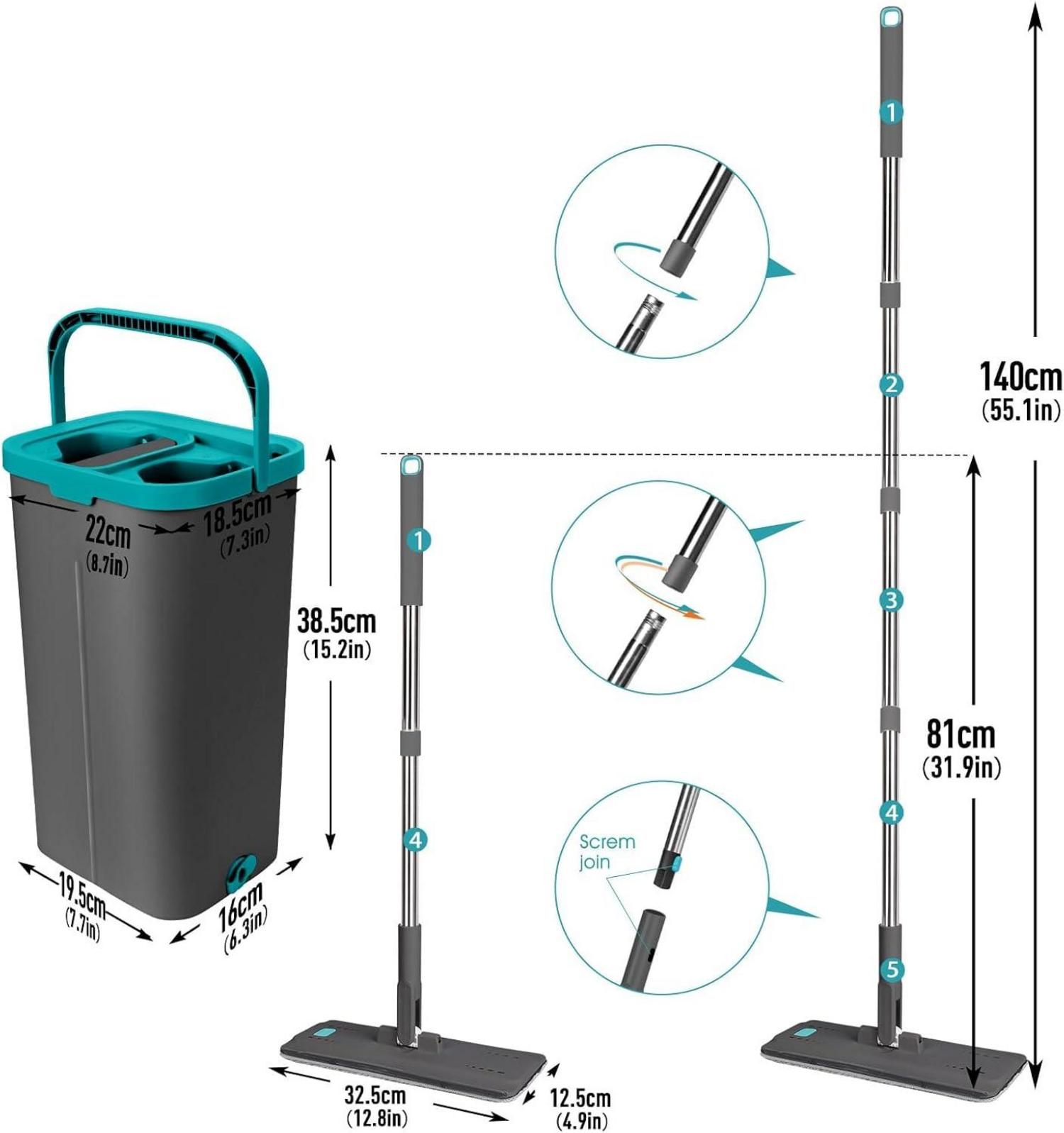 Masthome Mopp Eimer Set 2in1 Bodenwischer 6 Mikrofaser Pads
