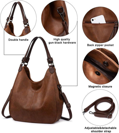Vintage Damen Handtasche Shopper Lederimitat Schultertasche