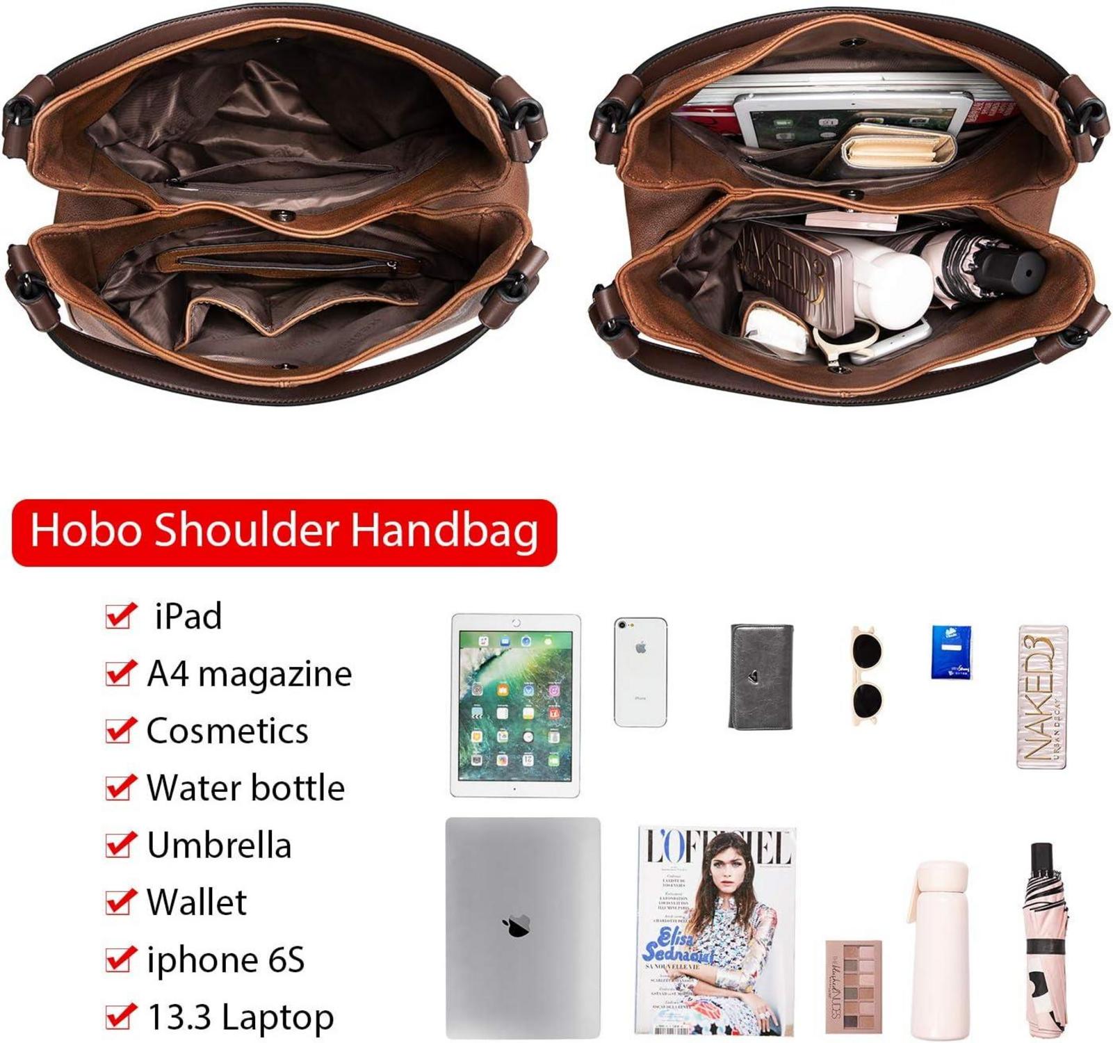 Große Vintage Damen Schultertasche aus Lederimitat - Braun