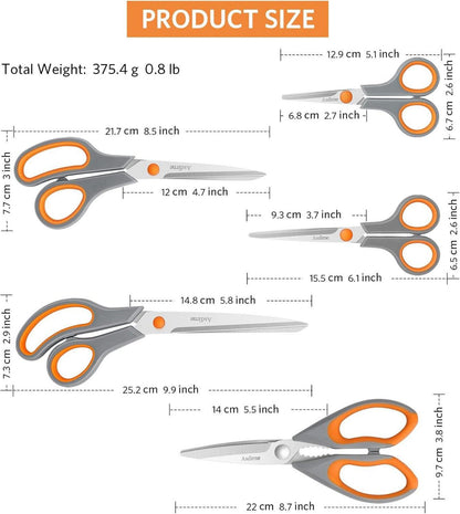 Multifunktionale Küchenschere Set 5-teilig Orange/Grau Edelstahl
