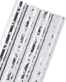 Weihnachtspapierrolle Silberne Schneeflocken Zuckerstange 4 Rollen