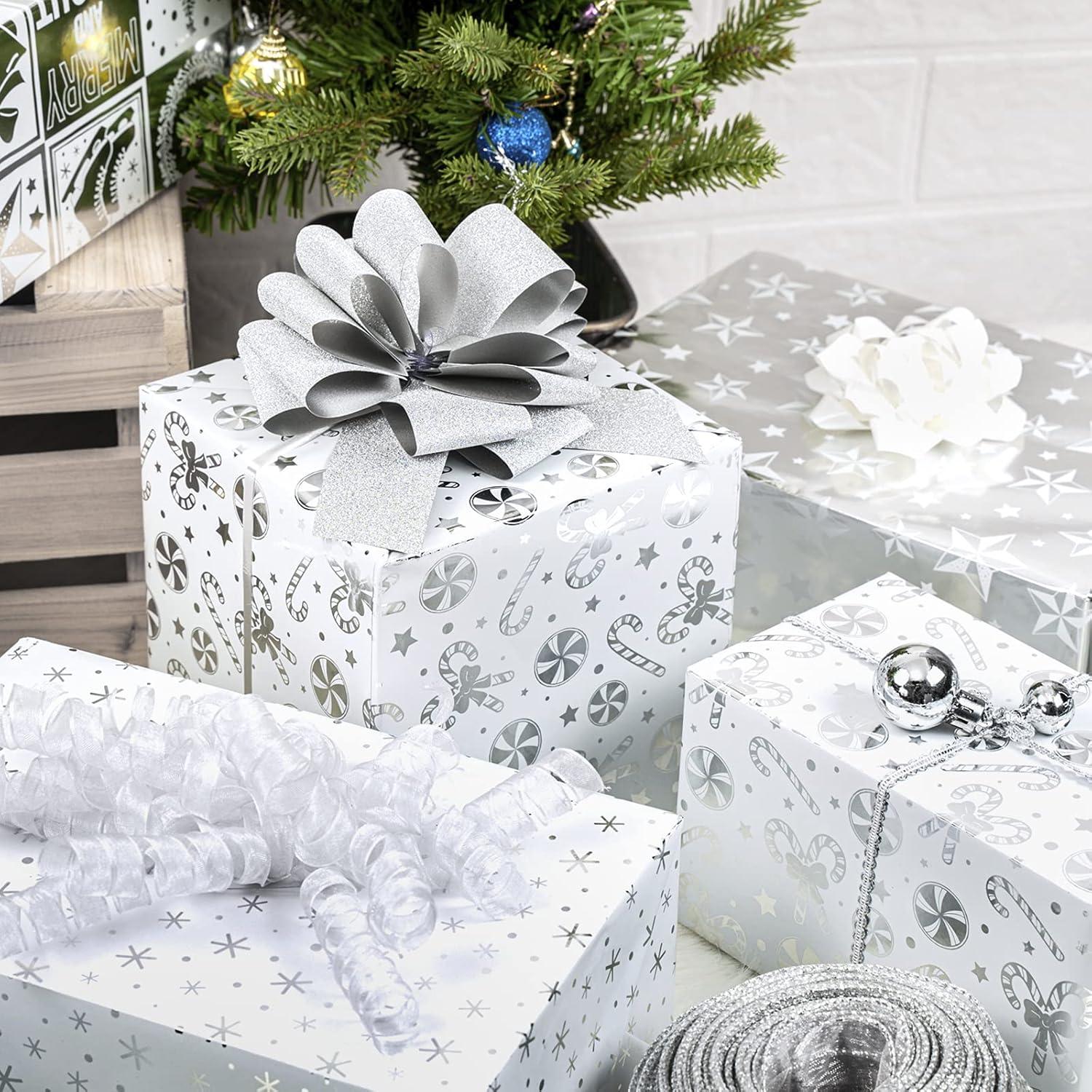 Weihnachtspapierrolle Silberne Schneeflocken Zuckerstange 4 Rollen