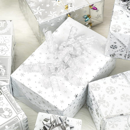 Weihnachtspapierrolle Silberne Schneeflocken Metallic-Folienglanz 4 Rollen 76x305 cm