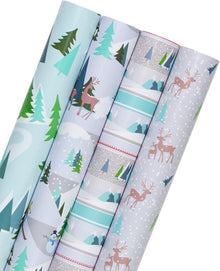 Weihnachtspapierrolle Blau-Weißes Eisschneeskifahren 4 Rollen 76 x 305