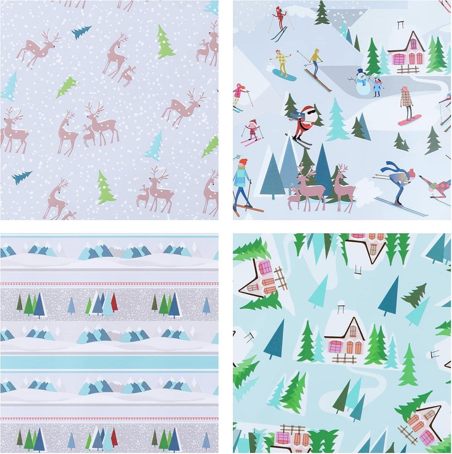 Weihnachtspapierrolle Blau-Weißes Eisschneeskifahren 4 Rollen 76x305cm