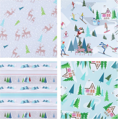 Weihnachtspapierrolle Blau-Weißes Eisschneeskifahren 4 Rollen 76x305cm
