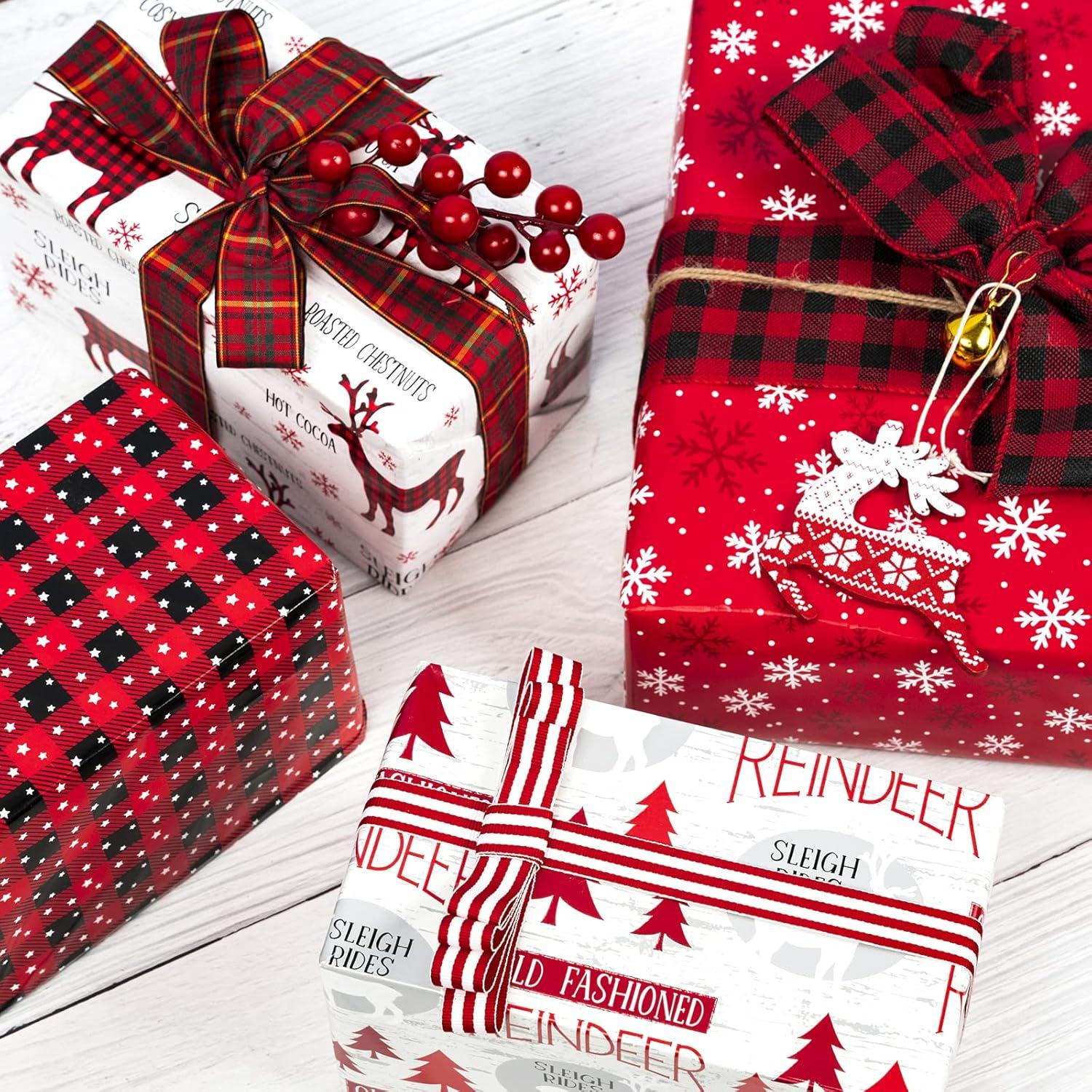 Weihnachtspapierrolle Rustikale Feiertags-Waldszenen Schneeflocke Rot Elch Plaid