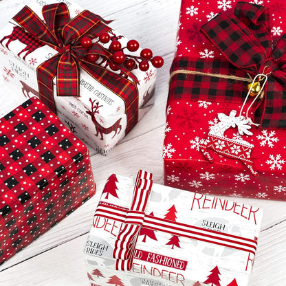 Weihnachtspapierrolle Rustikale Feiertags-Waldszenen Schneeflocke Rot Elch Plaid