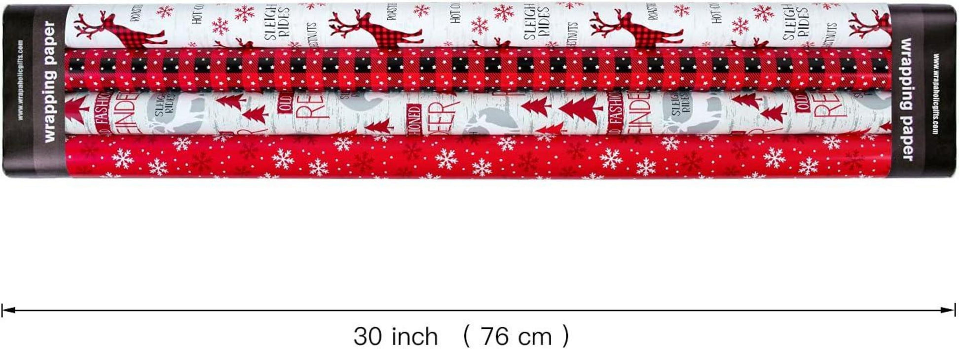 Weihnachtspapierrolle Rustikales Rentier Kariert Schneeflocke 4 Rollen
