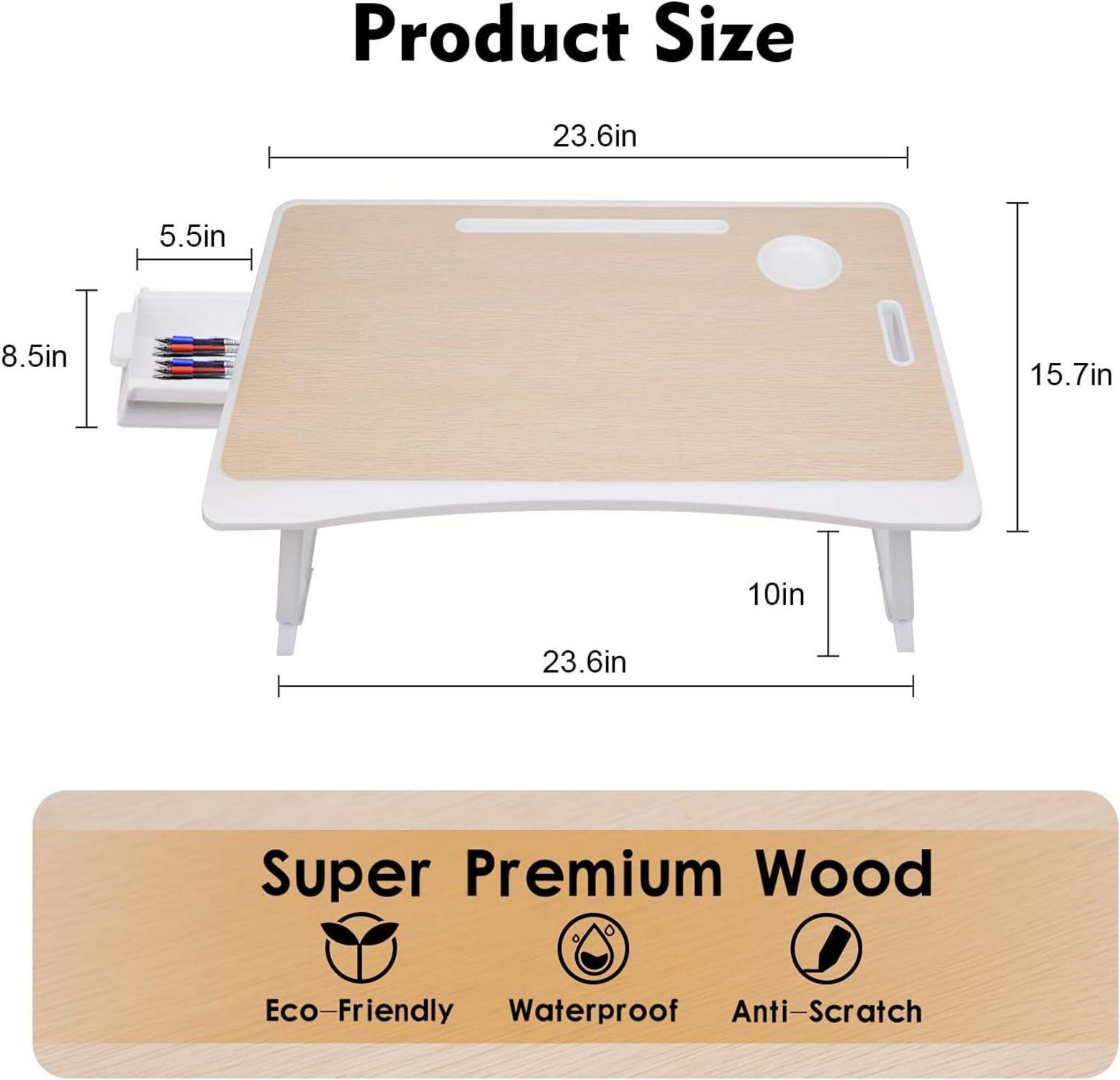 Laptoptisch Lapdesk Betttisch klappbar mit Schublade Tassenhalter 60x40cm