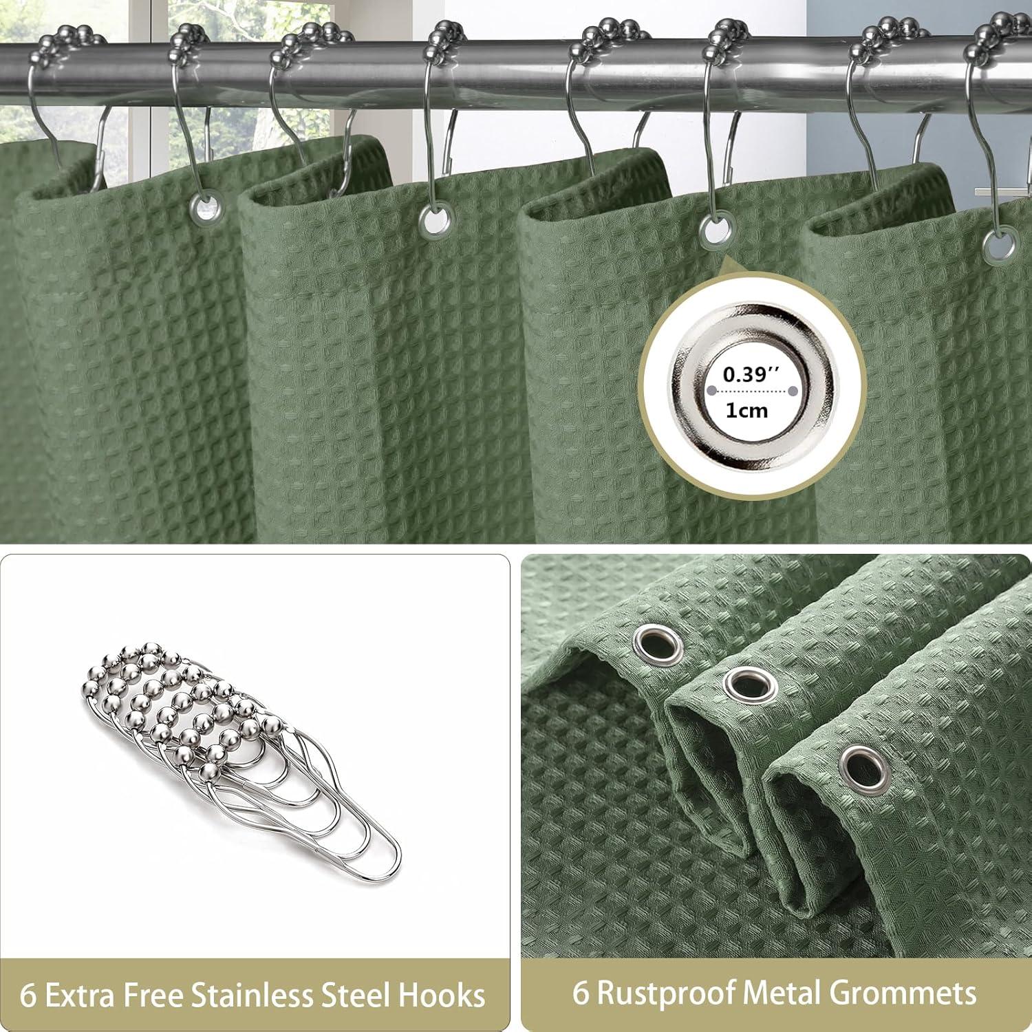 Waffel Duschvorhang mit Metall-Haken Set 92x182 cm Grün