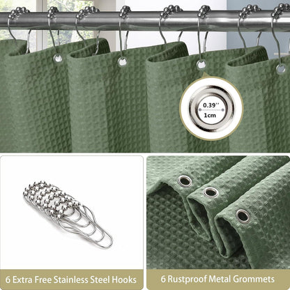 Waffel Duschvorhang mit Metall-Haken Set 92x182 cm Grün