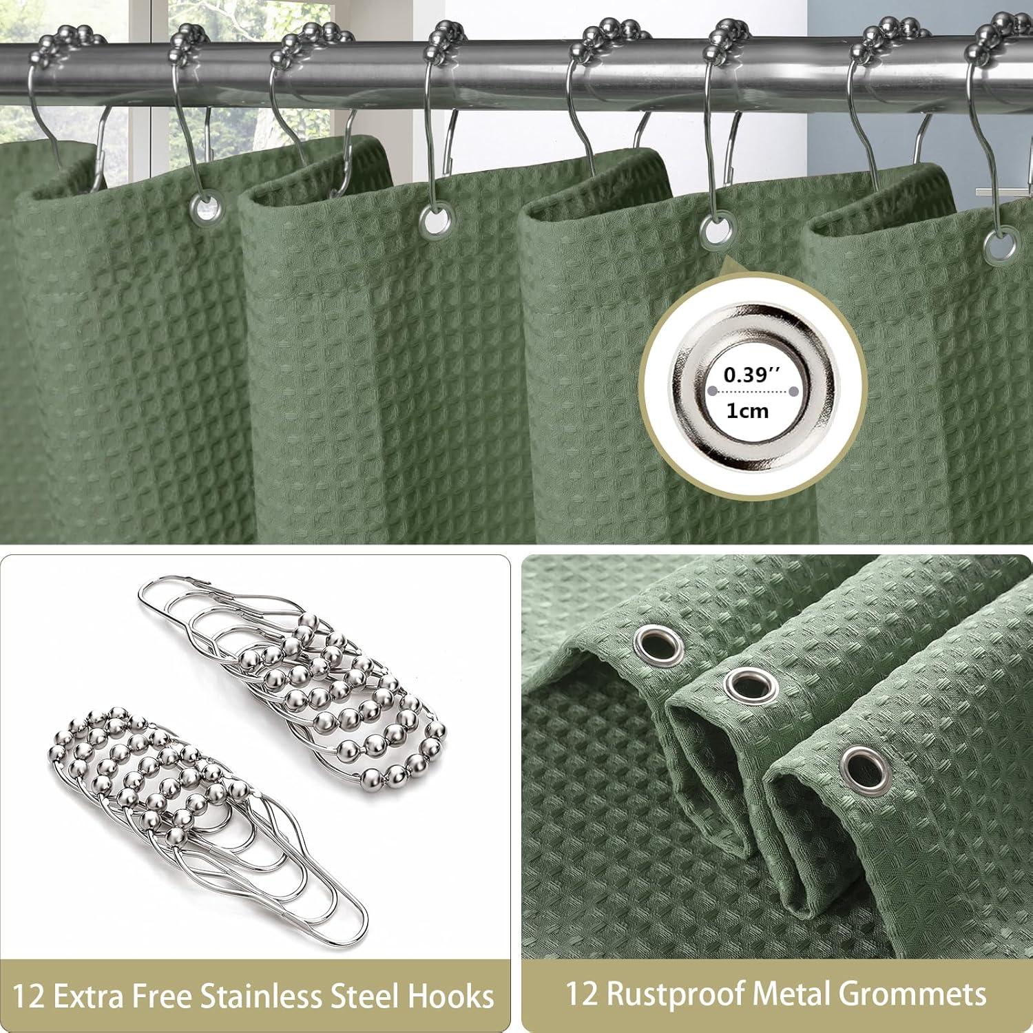 Waffel Duschvorhang Metallringe Textil Anti Schimmel Badvorhang Wasserdicht 182x182cm Grün