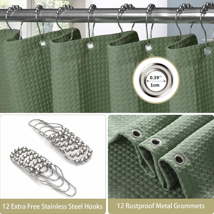 Waffel Duschvorhang Metallringe Textil Anti Schimmel Badvorhang Wasserdicht 182x182cm Grün