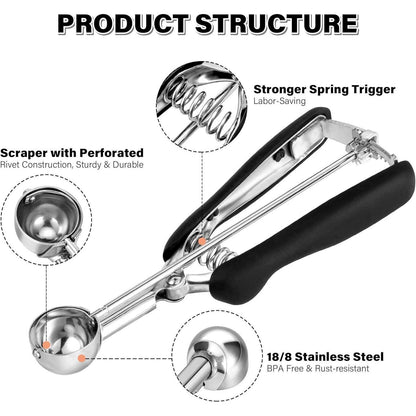 Eisportionierer Edelstahl 3 cm mit Auslöser und Komfortablem