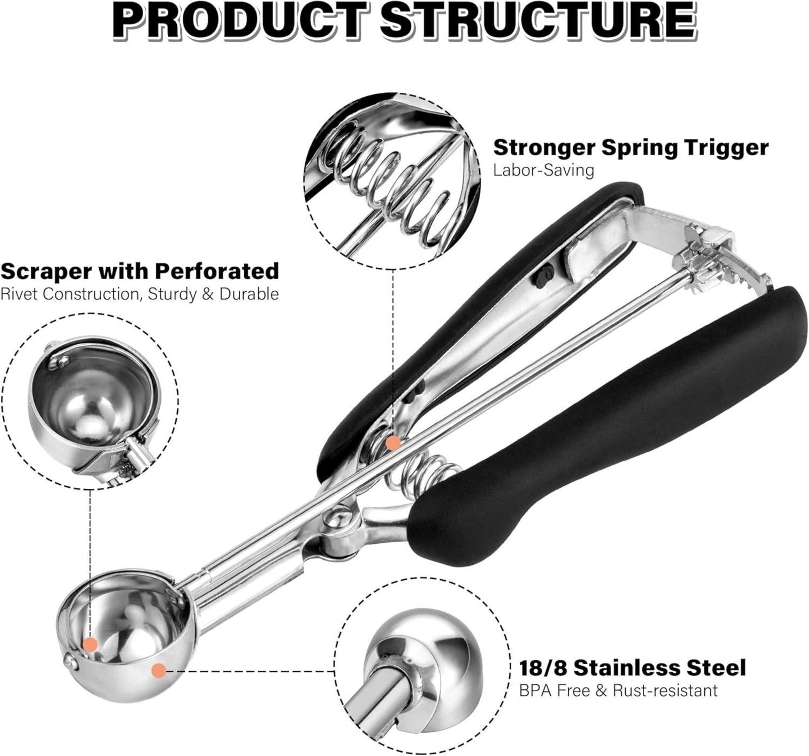 Eisportionierer Edelstahl 3 cm mit Auslöser und Griff