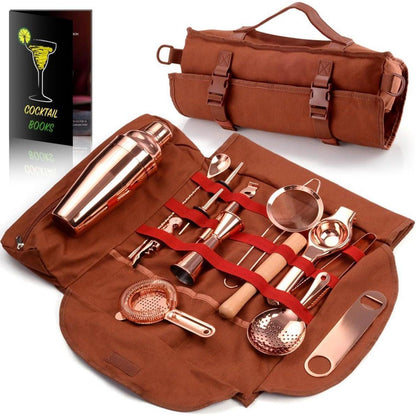 Hochwertiges Cocktail Shaker Set Kupfer 17-Teilig mit Tasche