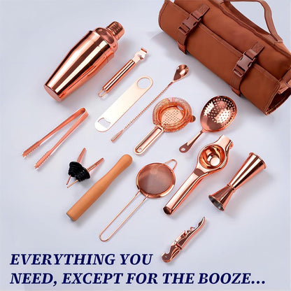 Hochwertiges Cocktail Shaker Set Kupfer 17-Teilig mit Tasche