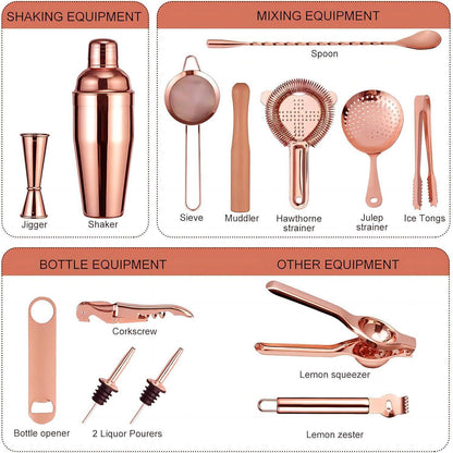 Hochwertiges Cocktail Shaker Set Kupfer 17-Teilig mit Tasche
