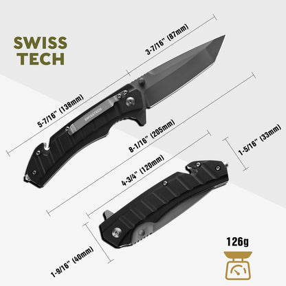 Swiss+Tech Klappmesser Einhandmesser mit Glasbrecher und Sicherheitsgurtschneider