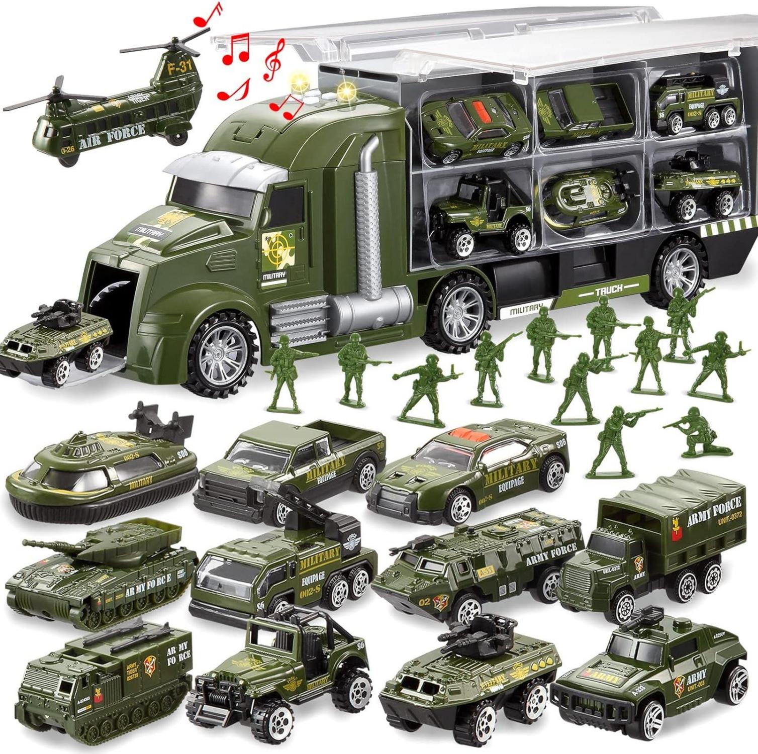 25-in-1 Militär-LKW Spielzeugset mit Spielzeugsoldaten und Lichtern