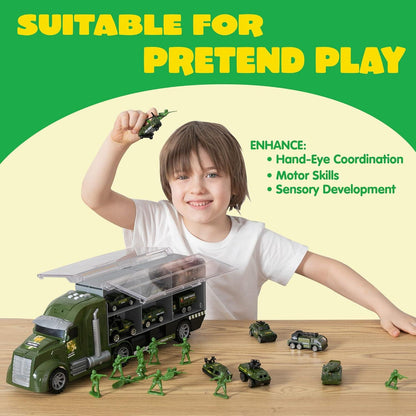 JOYIN Militär-LKW-Spielzeugset mit Spielzeugsoldaten & Lichtern - Kindergeburtstagsgeschenke