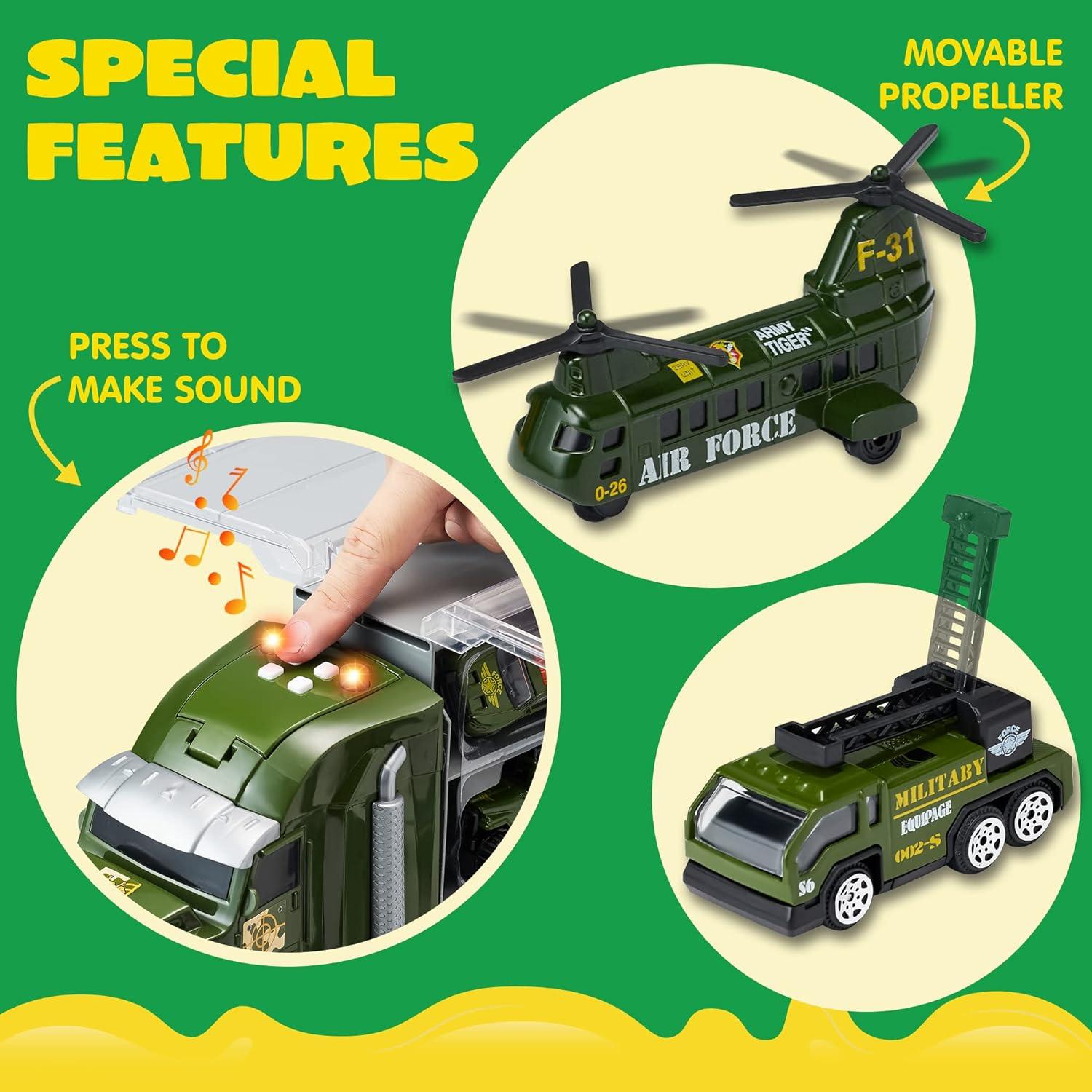 JOYIN Militär-Truck Set mit Soldaten, Armeefahrzeugen, Lichtern, Geräuschen