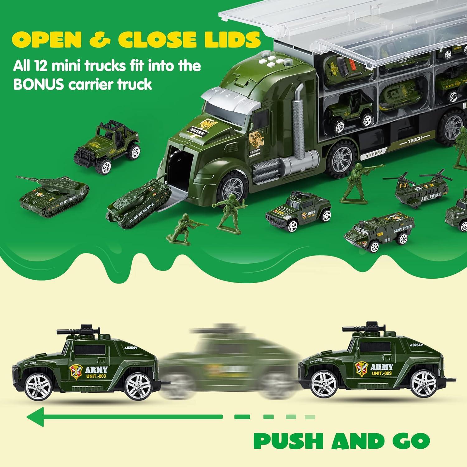 25-in-1 Militär-LKW-Spielzeugset mit Soldaten, Armeefahrzeug, Lichtern