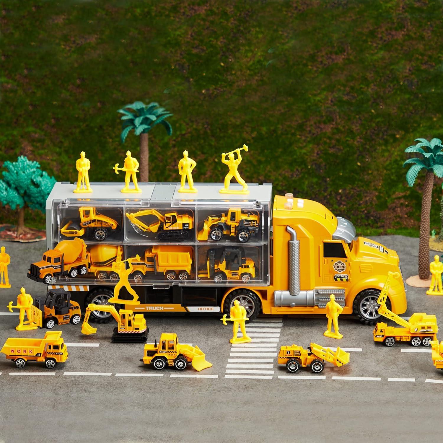 JOYIN 25-in-1 Spielzeugset Baufahrzeuge mit Licht und Sound