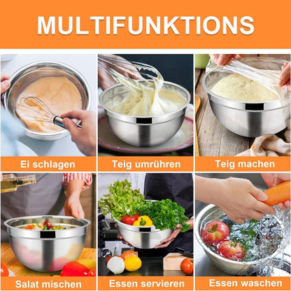 Edelstahl Rührschüssel Set 5-tlg. Salatschüssel Küche Stapelbar 4.5L 2.7L 1.5L