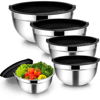 Homikit Rührschüssel Set Schwarz Edelstahl Salatschüssel mit