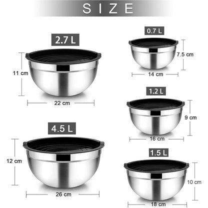 Homikit Rührschüssel Set Schwarz Edelstahl Salatschüssel mit