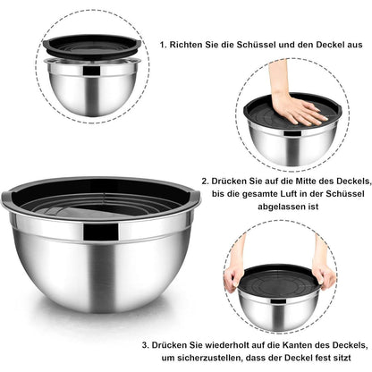 Homikit Rührschüssel Set Schwarz Edelstahl Salatschüssel mit