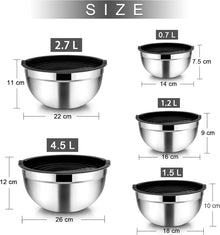 Homikit Rührschüssel Set Schwarz Edelstahl Salatschüssel mit