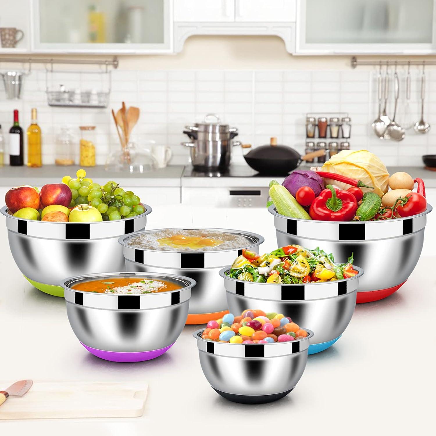 Rührschüssel Set Edelstahl Salatschüssel 6er mit Luftdichtem Deckel