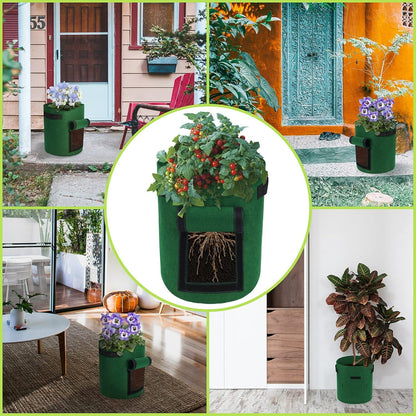 5er Pack Pflanzbeutel 5 Gallonen Gemüse Anbausäcke Griff Sichtfenster Grün