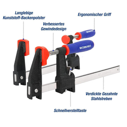 WORKPRO Schraubzwingen Set 4 Stück 150/300mm Spannkraft